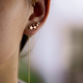 3 Gold Star 1 Cubic Star Threader Earrings