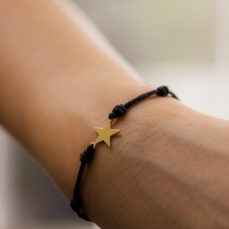 Black knotted adjustable cord bracelet with gold star