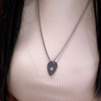 Silver guitar pick necklace with cut out star